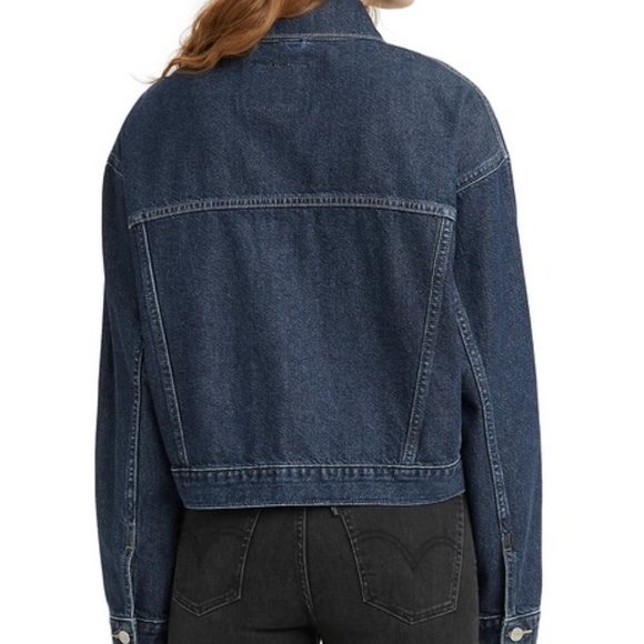 NWT Levi's Oversized Cropped Denim Trucker Jacket MSRP $79.50 Eco Ocean - Picture 2 of 6